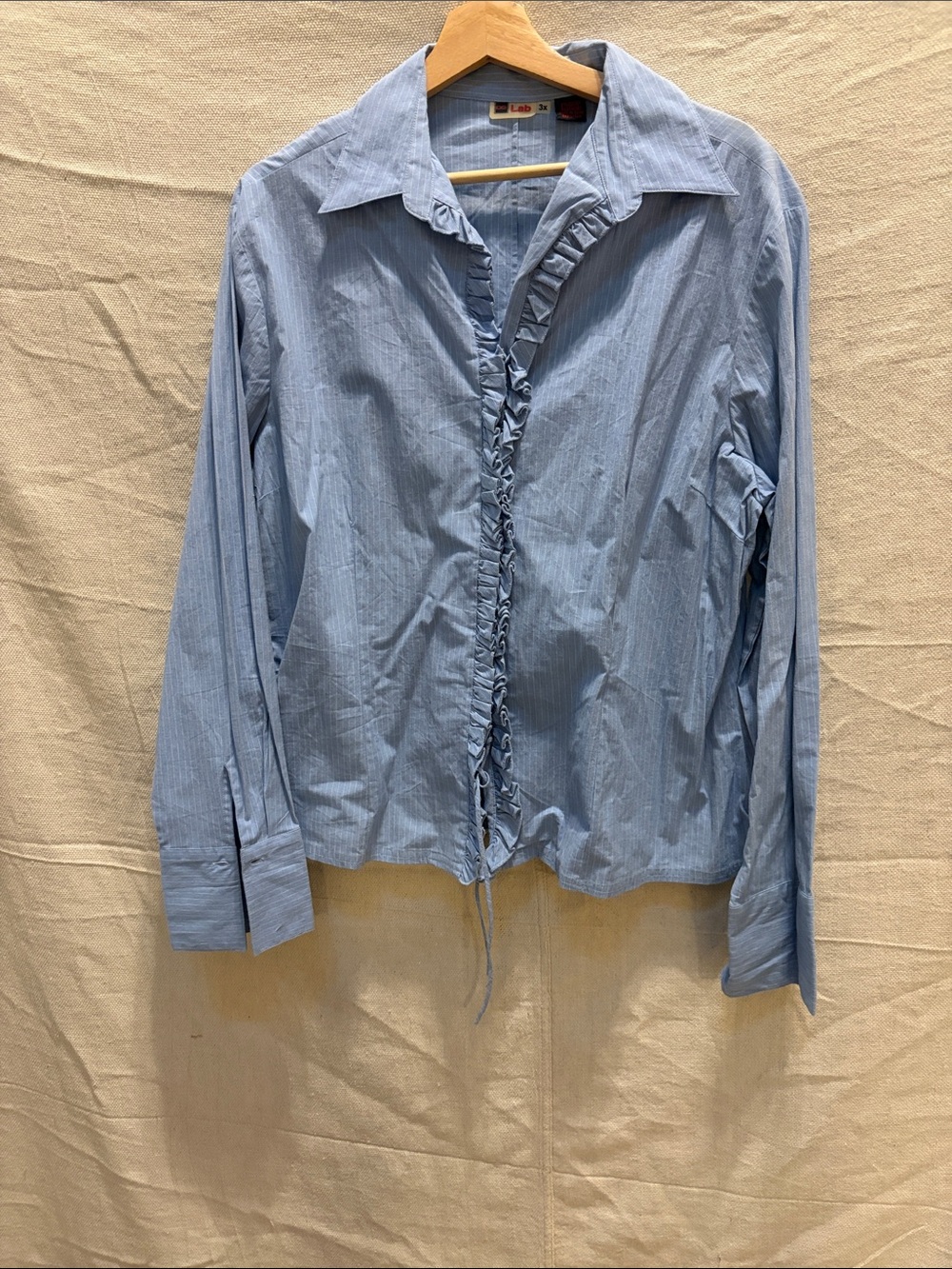 Light Blue Ruffle-Front Women's Shirt